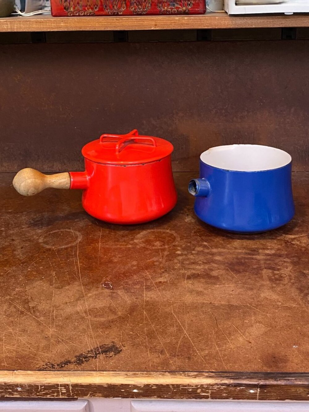 2 Dansk Kobenstyle Enamel Sauce Butter Warming Pot Pots LID Handle IHQ France
